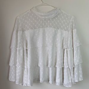 Halogen White Tiered Polka Dot Bell Sleeve Top